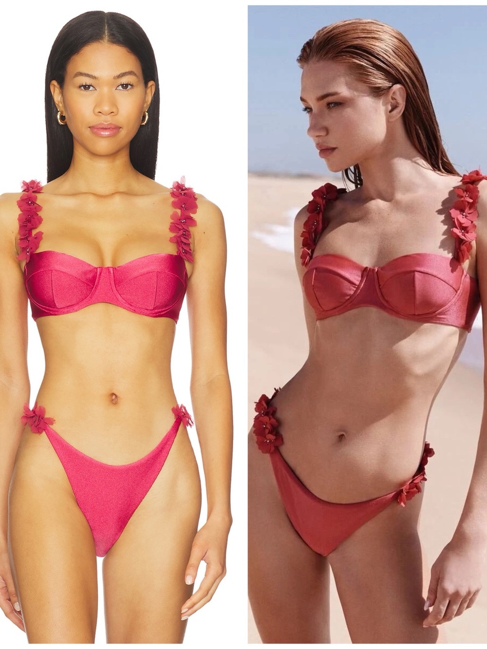 Patbo Sunstone Lycra Underwire Bikini Top & Lace Bikini Bottom Set Dark Pink XS